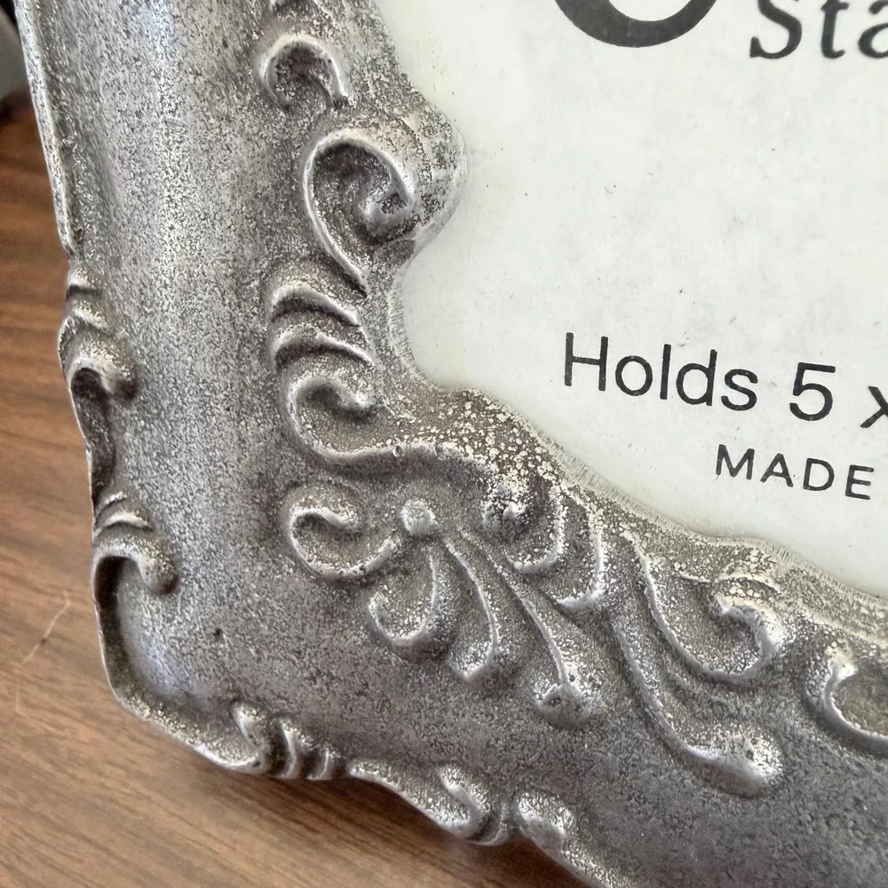 Carson Statesmetal Picture Frame Ornate Pewter Style Silver Scroll Metal 5x7 USA